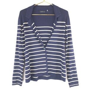 Cyrus Navy Striped One Button Sweater Blazer, Large